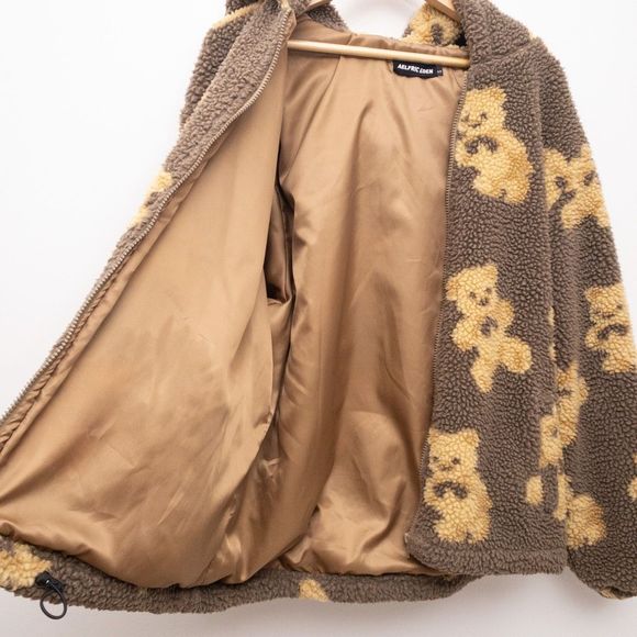 Aelfric Eden Teddy Bear Print Sherpa Hoodie Jacket Size Small - Picture 7 of 11